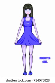 Monster girl in blue dress on isolated background