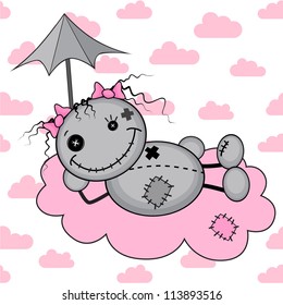 Monster girl on a cloud under the umbrella
