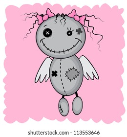Monster girl with wings isolated on a pink background
