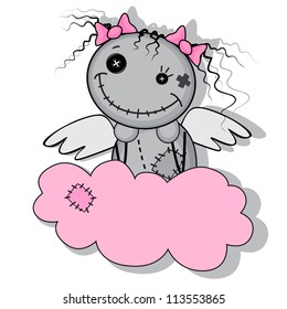 Monster girl with wings on a cloud isolated on white background
