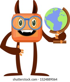 Monster mit Globus, Illustration, Vektorgrafik auf weißem Hintergrund.