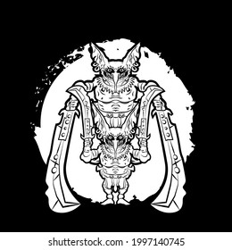Monster Goblin. Coloring book antistress for children and adults. Zen-tangle style.Black and white drawing.Hand draw