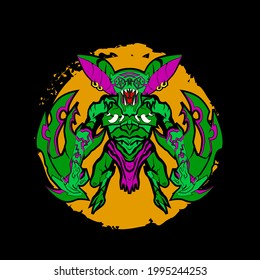 monster goblin warrior vector illustration for sign, symbol, icon, logo, background