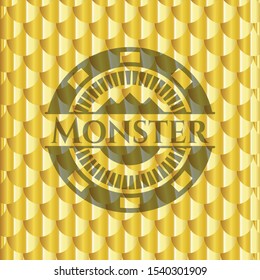 Monster gold emblem. Scales pattern. Vector Illustration. Detailed.