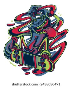 Monster Graffiti Spray Skateboarding: Design Logo, Maskottchen, Aufkleber, T-Shirt und Tattoo Illustration