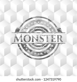 Monster grey badge with geometric cube white background