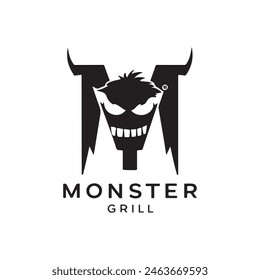 monster grill minimal logo design black and white color 