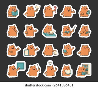 Monster guide character set with creature features demonstrate communication, direction, teaching, thinking, reading, and various emotional reactions for yours illustration