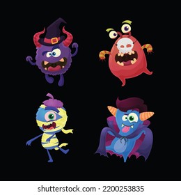 Monster halloween cartoon characters with costumes