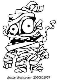 Monster Halloween creature undead mummy cartoon, vector illustration, horizontal, over white, isolated
