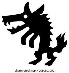 Monster Halloween creature werewolf silhouette stencil black, vector illustration, horizontal, over white, isolated
