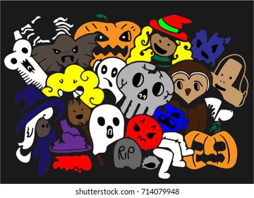 monster halloween in doodle style, halloween vector hand drawing