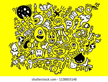 monster halloween ghost doodle cartoon vector background