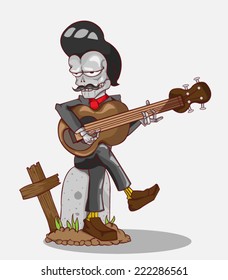 Monster in Halloween night/skeleton play guitar / create vector cartoon monster