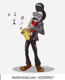 Monster in Halloween night/skeleton play saxophone / create vector cartoon monster