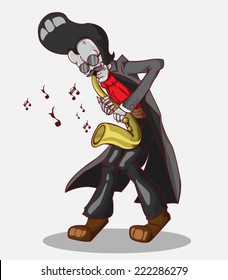 Monster in Halloween night/skeleton play saxophone / create vector cartoon monster