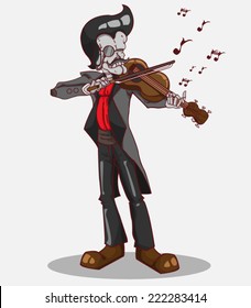 Monster in Halloween night/skeleton play violin / create vector cartoon monster
