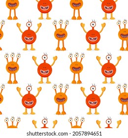 Monster Halloween seamless pattern. Vector childish illustration. 