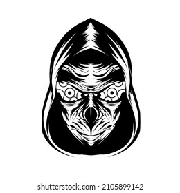 Monster hand drawn print or blackwork flash tattoo art design vector illustration