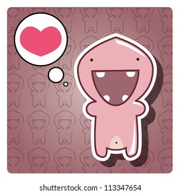 Monster happy birthday, or valentine's card with cute monster, vector