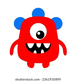 Monster. Happy Halloween. Cute head face with ears, fangs. Red silhouette monsters. Cartoon kawaii funny boo character. Childish baby collection. T-shirt design. White background. Flat design. Vector