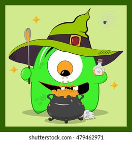 Monster in hat brews a potion