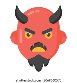 Monster having spooky face with horns, flat icon of a devil 