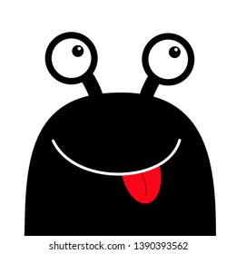 Monster head black silhouette. Two eyes, face showing tongue. Cute cartoon kawaii funny character. 