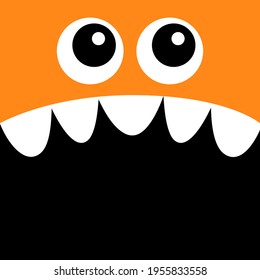 Monster head. Boo Spooky Screaming face emotion. Two eyes, teeth fang, mouse. Square head. Cute cartoon character. Happy Halloween card. Flat design. Orange color. Black background template. Vector