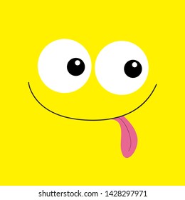 Monster head. Boo Spooky smiling face emotion. Two eyes, showing tongue, mouse. Square head. Happy Halloween card. Flat design style. Yellow background. Vector illustration