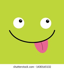 Monster head. Boo Spooky smiling face emotion. Two eyes, tongue, mouse. Square head. Happy Halloween card. Flat design style. Green background. Vector illustration
