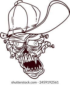 monster head with open mouth and a baseball cap