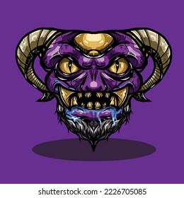 Monster Head With Purple Skin In Angry Face