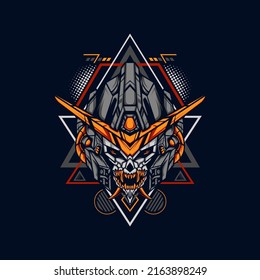 Monster Head Robot with Geometry Ornament for merchandise, apparel or other