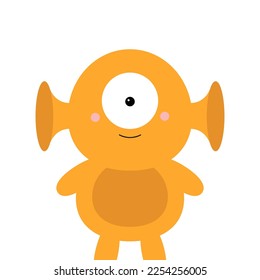 Monster head silhouette. Happy Halloween. Orange alien animal. Cute Kawaii funny cartoon baby character. One eyes. Happy face. Boo. Sticker print. Flat design. White background. Vector illustration