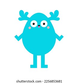 Monster head silhouette. Happy Halloween. Blue animal face. Cute Kawaii funny cartoon baby character. Deer horns, eyes. Boo. Sticker print. Flat design. White background. Vector illustration