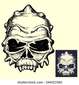 Monster head skull in dark and inverted color isolated 