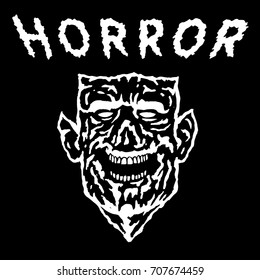 Monster head with a torn face. Vector illustration. The horror genre.