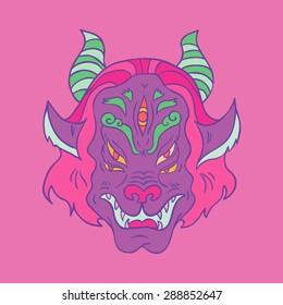 monster head in tribal  rave style. isolated illustration. great for design t-shirts, merchandise Youth