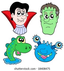 Monster heads collection - vector illustration.