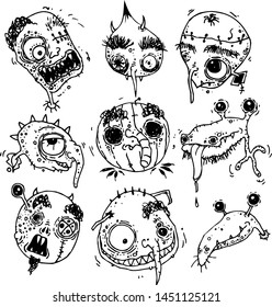 Monster heads set. Vector illustration
