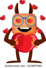 Monster with heart, illustration, vector on white background.