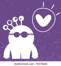 Monster with heart on color background