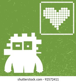 Monster with heart on color background