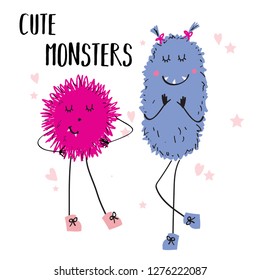 monster heart star black text baby girl illustration art vector 