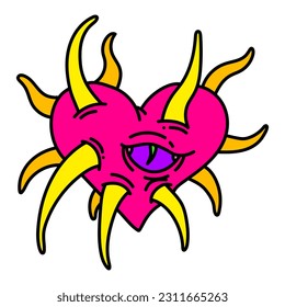Monster heart with teeth. Spiky heart illustration. Horror heart for Halloween design. Vector isolated on white background.
