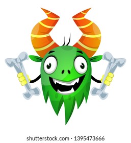 Monster holding bones, illustration, vector on white background.