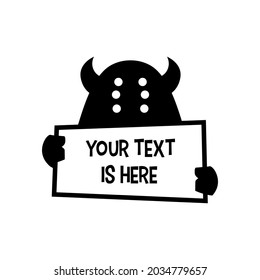 monster holding paper text sign logo vector icon illustration