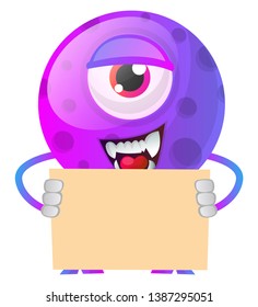 Monster holding a piece of paper with both hands illustration vector on white background