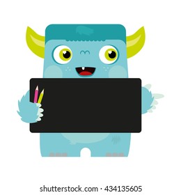 monster holding a sign for your text 